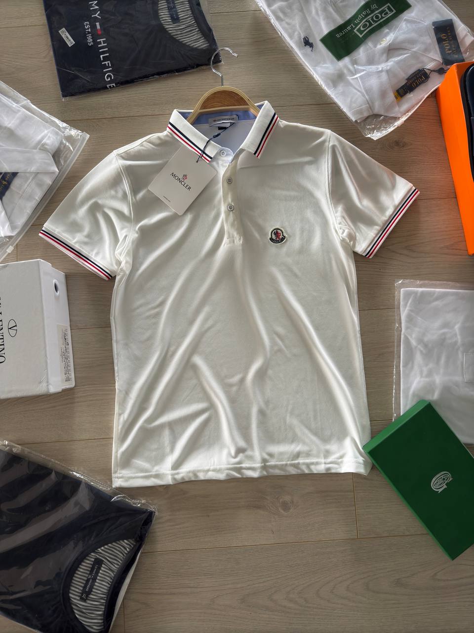 Moncler Classic Polo — White & Navy