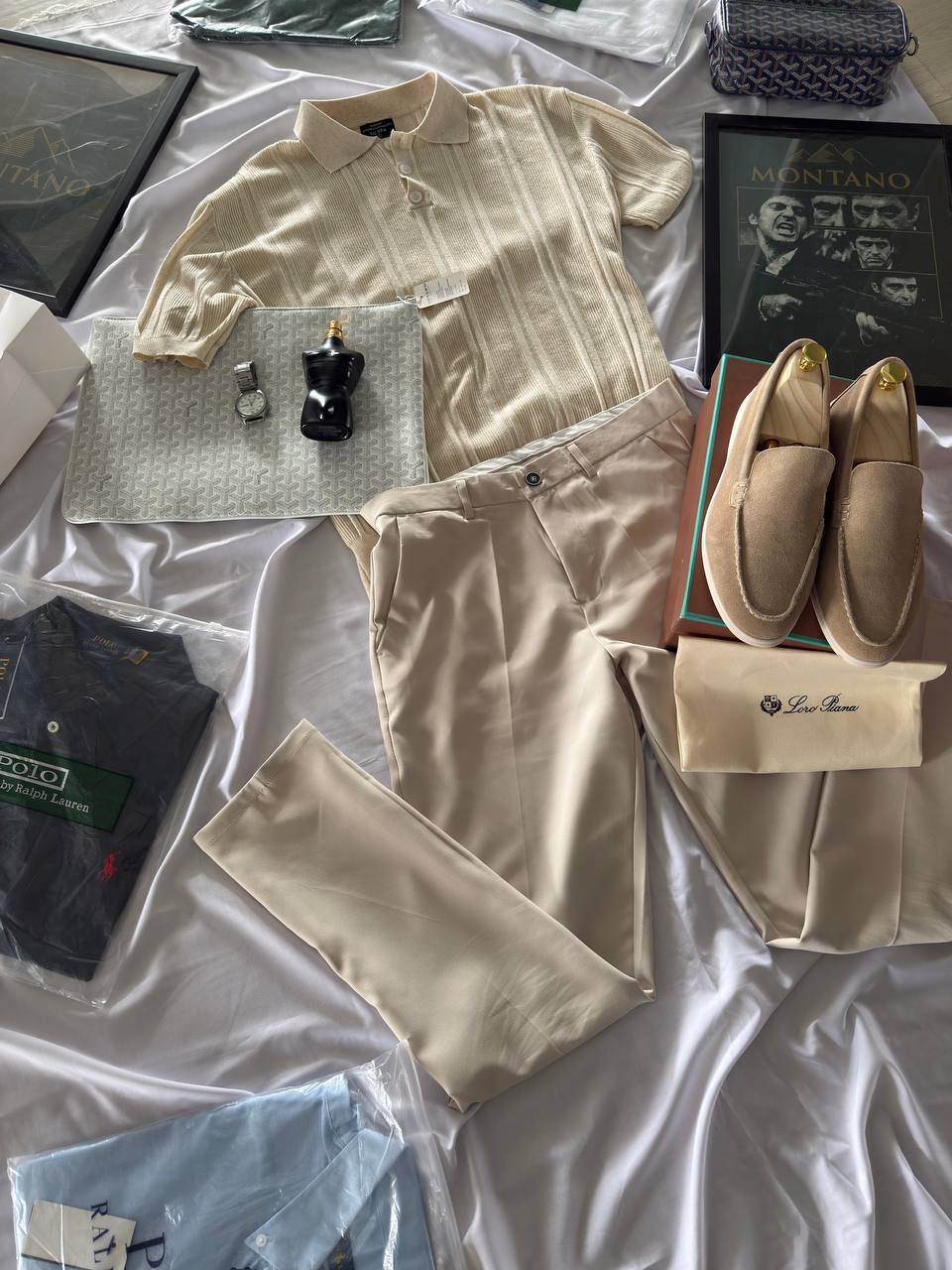 Old Money Summer Look – Beige Polo & Cream Trousers Set