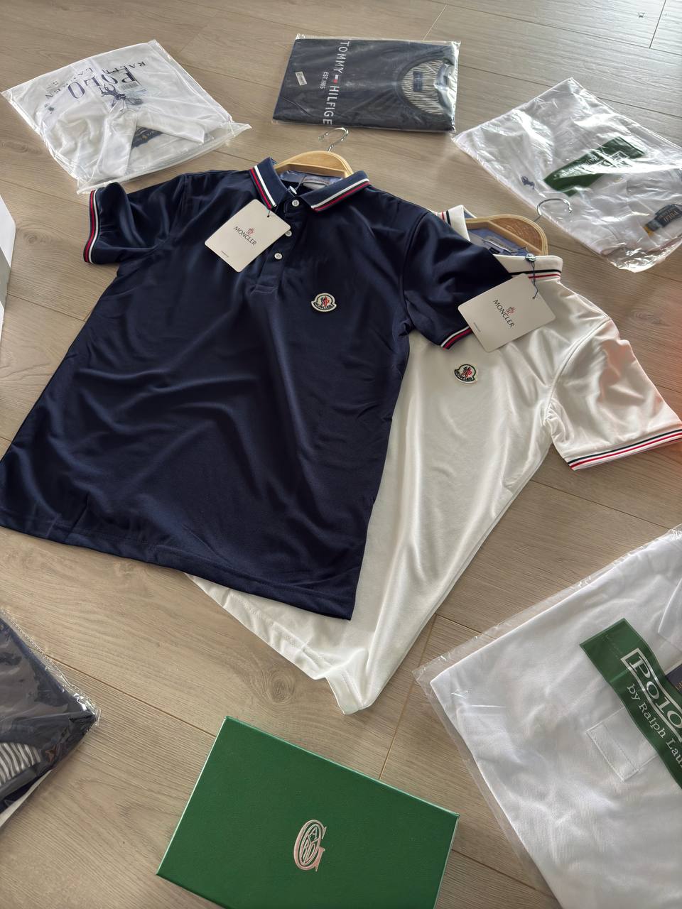Moncler Classic Polo — White & Navy