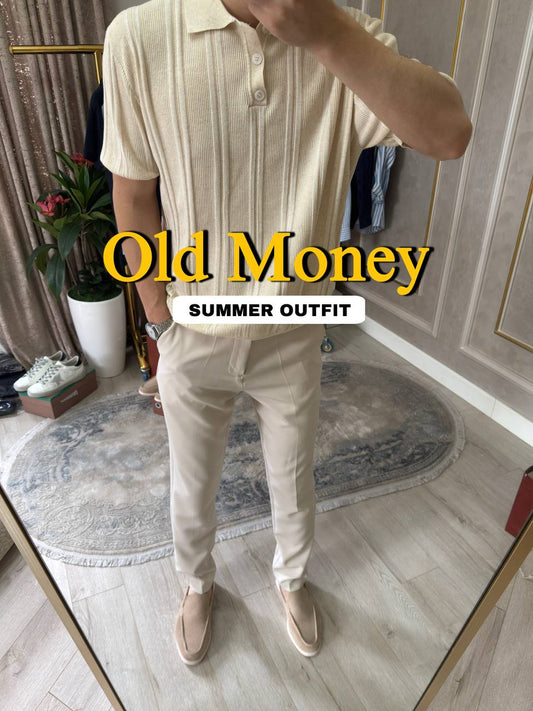 Old Money Summer Look – Beige Polo & Cream Trousers Set